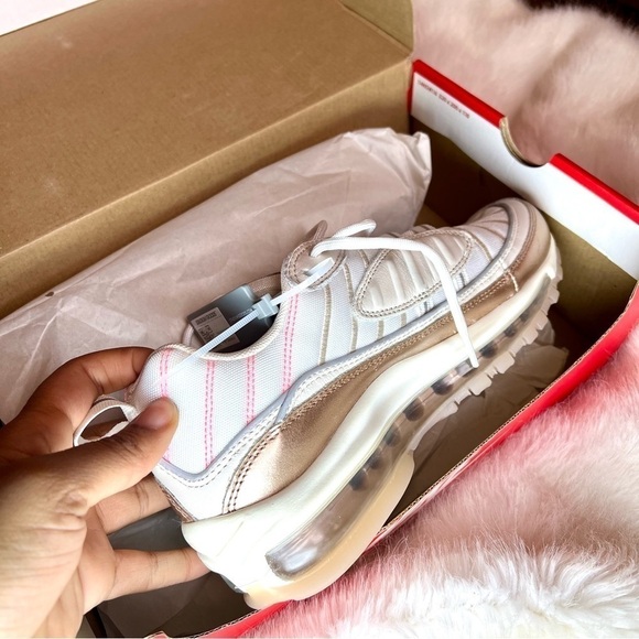 NEW Nike Air Max 98 "Rose Gold" sneakers pink and white leather metallic shoes - Picture 13 of 13